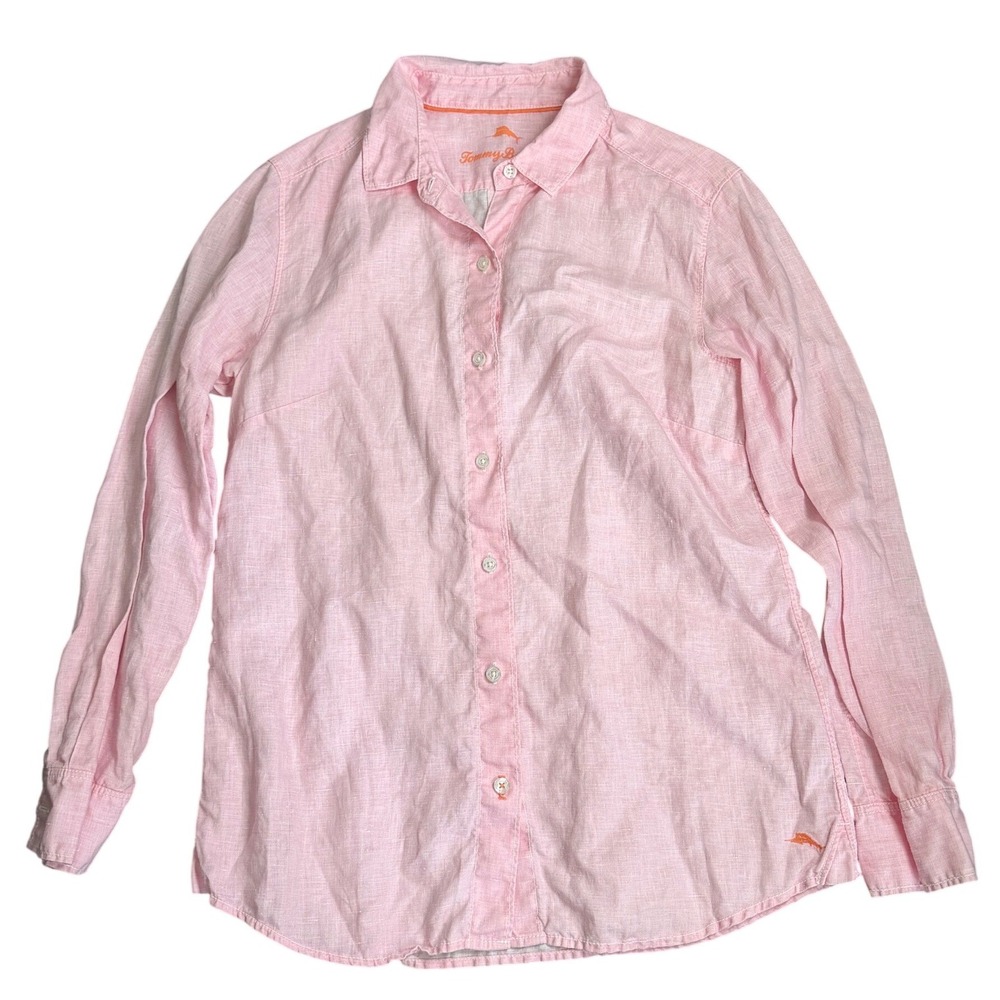 Tommy Bahama Pink Linen Long Sleeve Button Up Shirt Womens Small - Picture 2 of 9